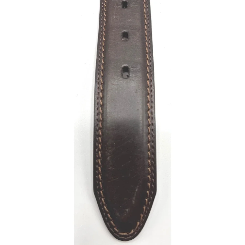 Dockers Men's Brown Leather Belt Size 44 Silver-Tone Buckle Contrast Stitching